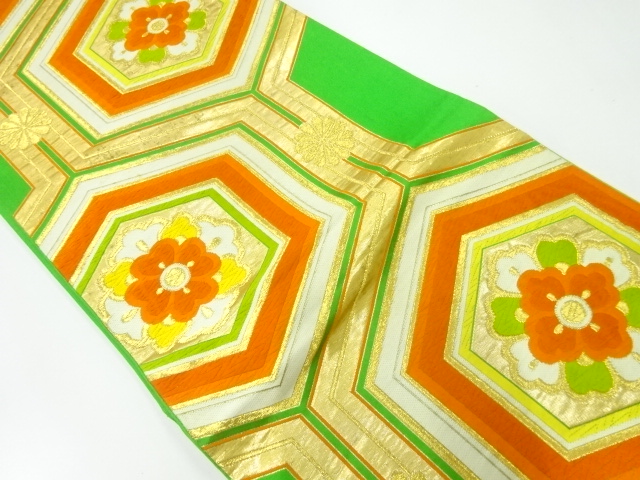 JAPANESE KIMONO / ANTIQUE FUKURO OBI / SILK / WOVEN FLOWER CREST